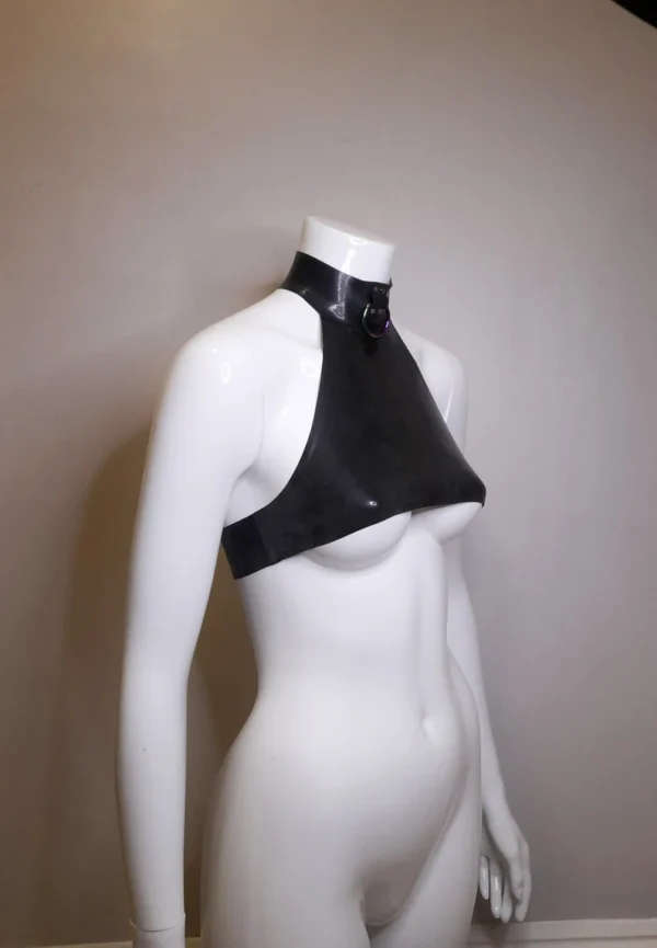 Latex Underboob Halter Top with O-Ring Collar and High Neck Snap Closure