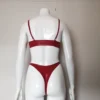 Latex Luxe Two-Piece Set – Baby Pink Triangle Bra & Red Thong