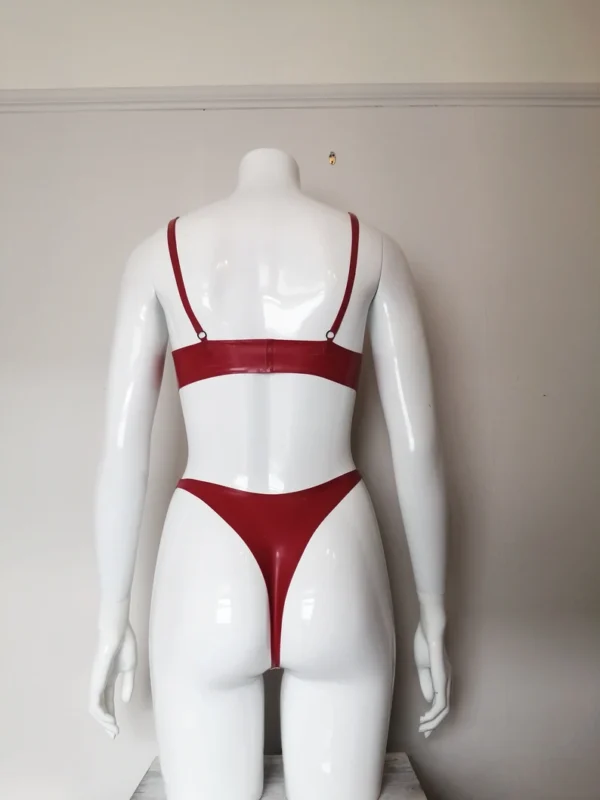 Latex Luxe Two-Piece Set – Baby Pink Triangle Bra & Red Thong