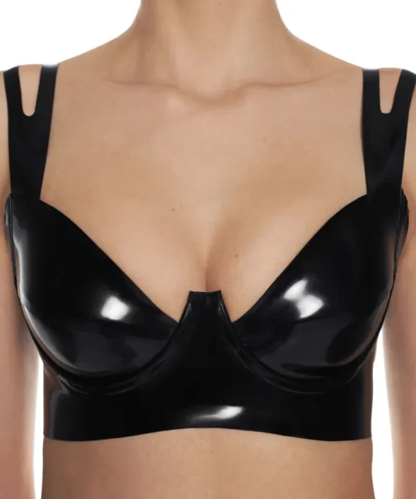 Luxe Cutout Underwire Latex Lingerie Set – Bra & Crotchless Panty