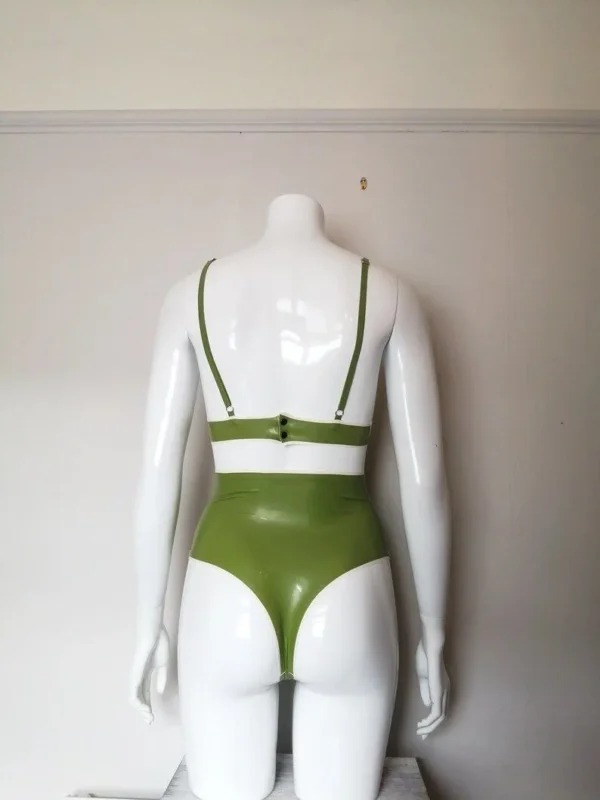 Natural Green Latex Triangle Bra and High-Waist Thong Set – Two Piece Custom Made