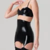 High-Waisted Latex Girdle with Suspender Clips – Black Lingerie Set
