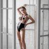 Open Bust High-Cut Latex Bodysuit with Metal Ring Details and Front Zipper