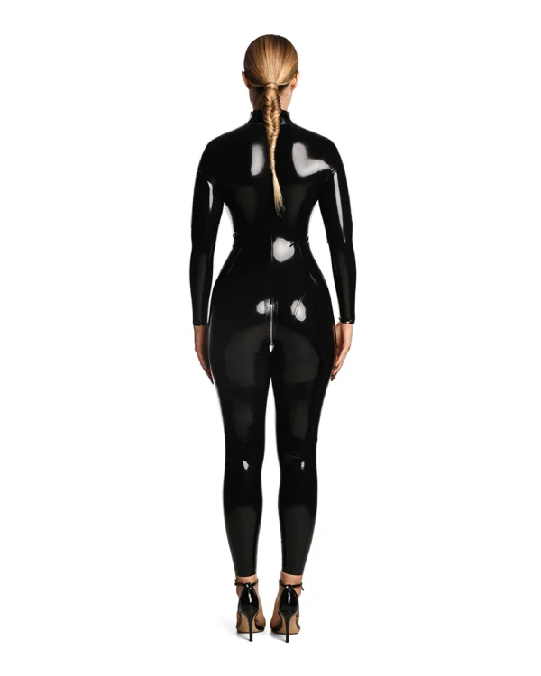 Sculpted Latex Catsuit with Dual Zippers and Defined Contours