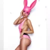 Sexy Pink Latex Bunny Bodysuit with Heart Cutout Back