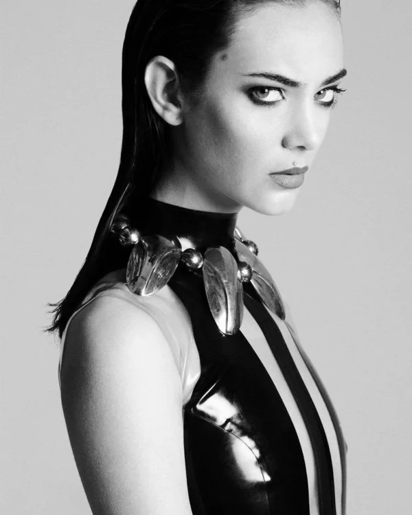 W-Shaped Contrast Panel Latex Mini Dress