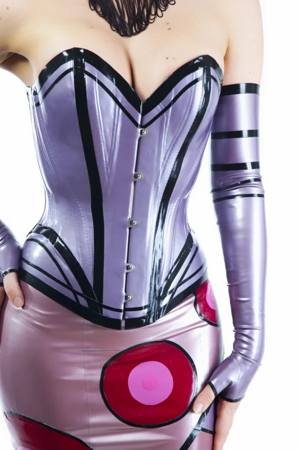 Miss Blossom Structured Latex Overbust Corset with Black Contrast Stripes