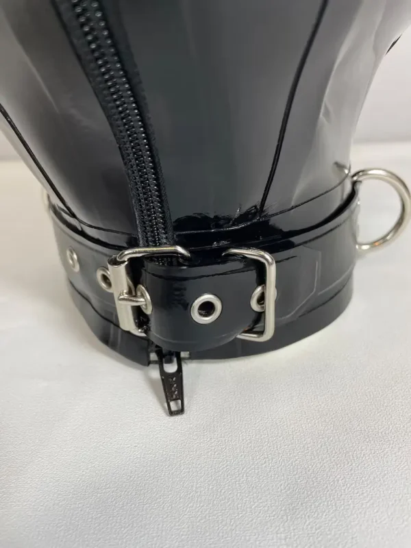 Latex Full-Face Hood with Hidden Eyes and Collar – 0.4mm Rubber with Back Zipper