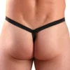 Men’s Open Front Latex Thong with Cut-Out Ring Design – Black Rubber Sexy Underwear
