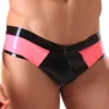 Bold Pink and Black Latex Hipster Briefs with Contrast Panel Design