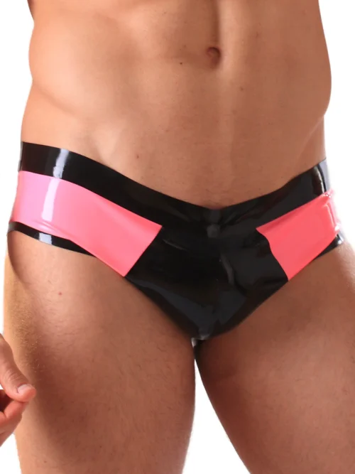 Bold Pink and Black Latex Hipster Briefs with Contrast Panel Design