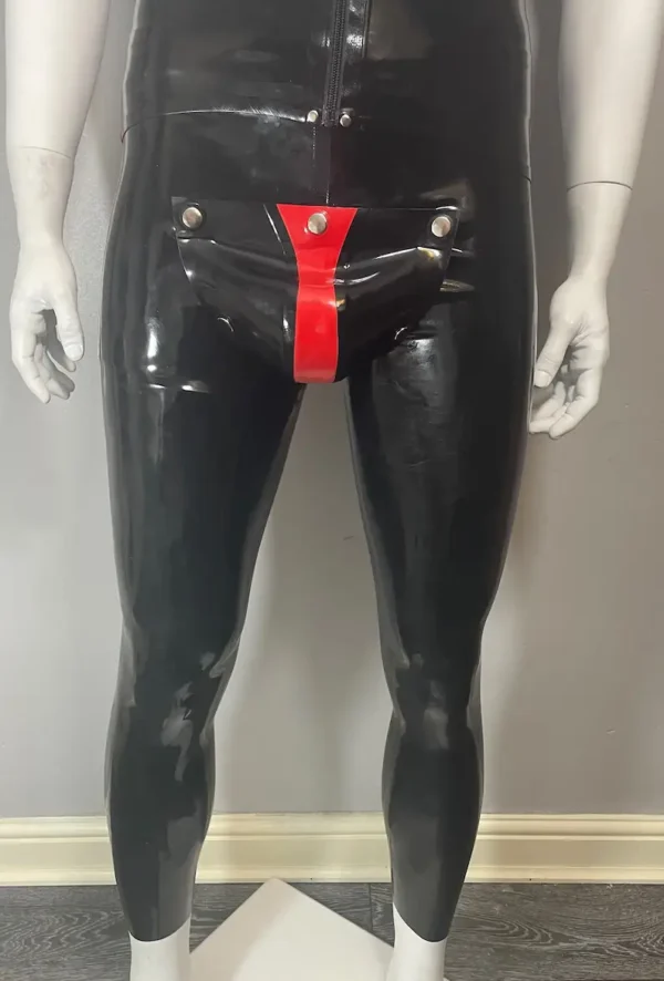 Latex Leggings with Codpiece – Custom Fit Men's Fetish Pants in Black with Red Details