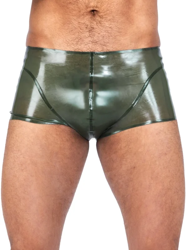Army Green Latex Boxer Shorts with Black Side Stripes
