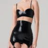 High-Waisted Latex Girdle with Suspender Clips – Black Lingerie Set