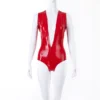 Deep V Cleavage Red Latex Bodysuit – Back Zipper Design