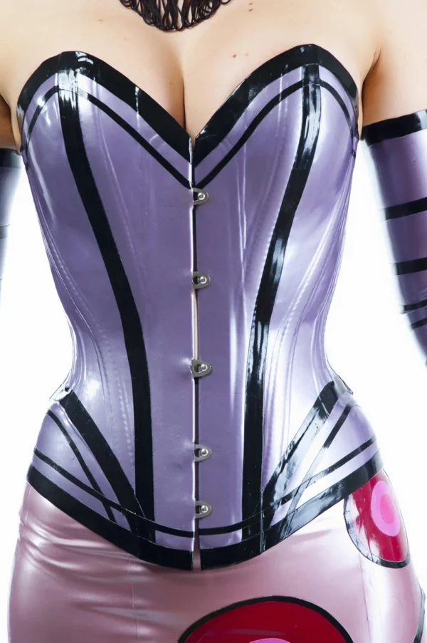 Miss Blossom Structured Latex Overbust Corset with Black Contrast Stripes