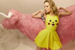 Playful Pikachu Yellow Latex Skater Dress