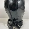 Latex Full-Face Hood with Hidden Eyes and Collar – 0.4mm Rubber with Back Zipper