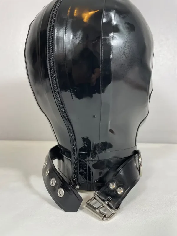 Latex Full-Face Hood with Hidden Eyes and Collar – 0.4mm Rubber with Back Zipper
