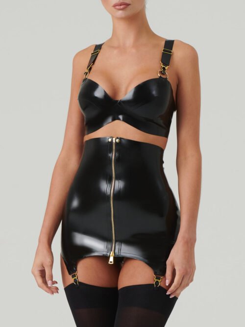 Luxe Latex Corset Lingerie Set with Gold Hardware