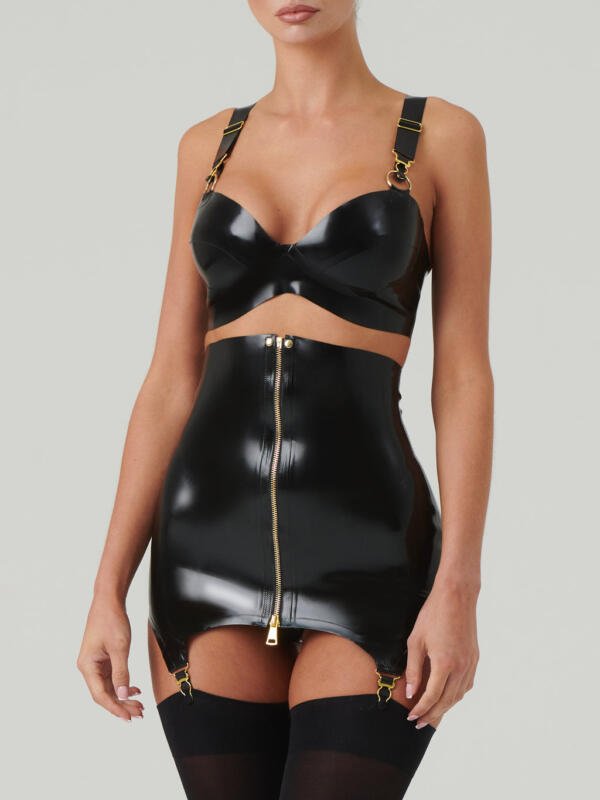 Luxe Latex Corset Lingerie Set with Gold Hardware