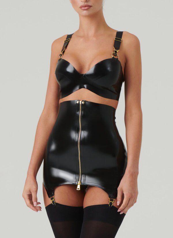 Luxe Latex Corset Lingerie Set with Gold Hardware