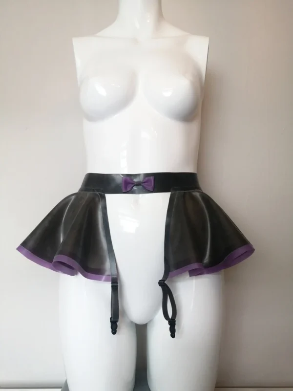 Latex Peplum Suspender Belt with Bow and Trim