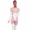 Provocative White & Red Nurse Latex Bodysuit with High Hip Cuts
