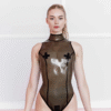 Sheer Black Latex Bodysuit with Full Back Zipper and High Neck – Sexy Transparent Latex Lingerie