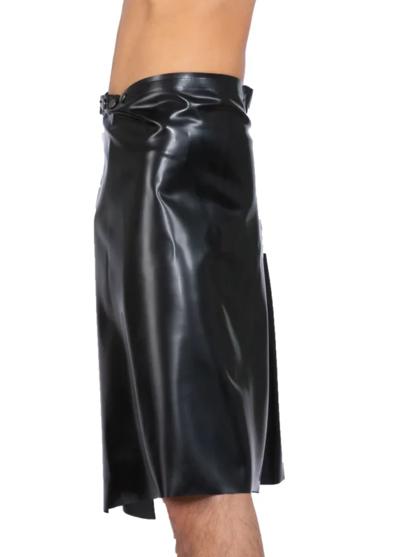 Adjustable Black Latex Kilt with Studded Waistband – Fetish Clubwear for Men