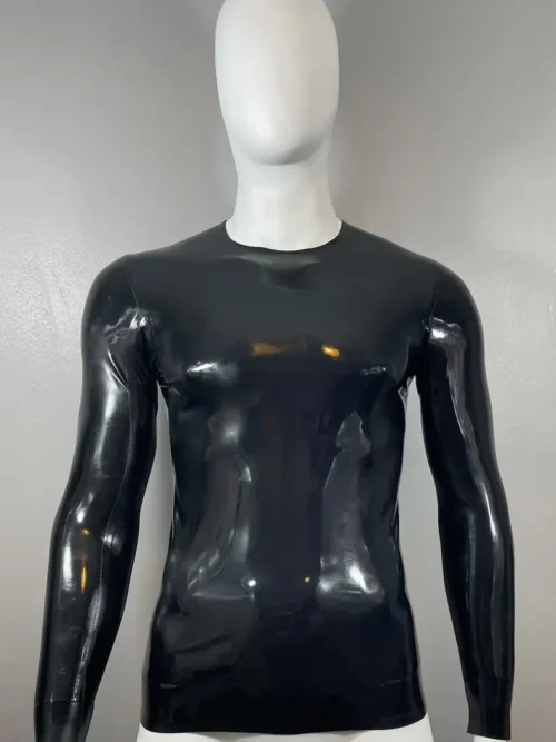 Sleek Latex Crew Neck Long Sleeve T-Shirt