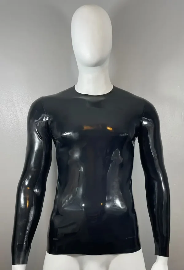 Sleek Latex Crew Neck Long Sleeve T-Shirt