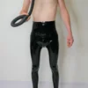 High-Waist Latex Leggings with Dual Zipper and 3D Contour – Black