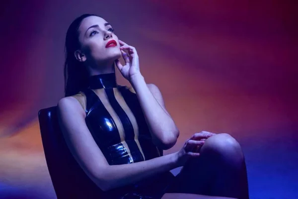 W-Shaped Contrast Panel Latex Mini Dress