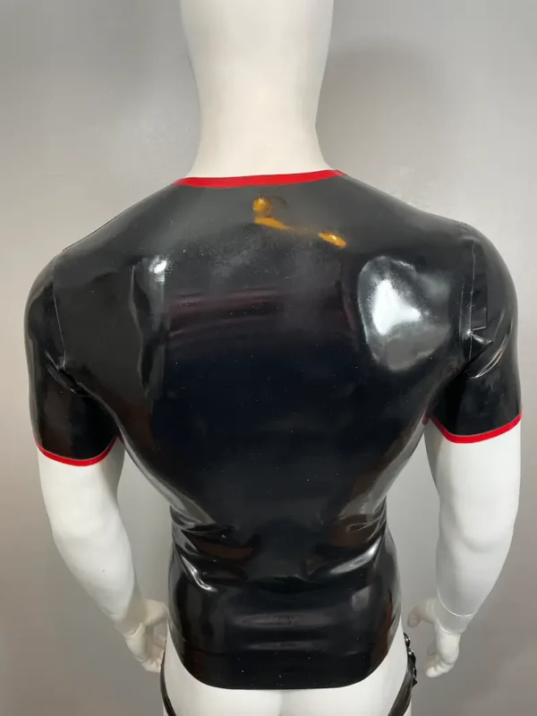 Latex Crew Neck Short Sleeve T-Shirt with Red Zip Trim – Sleek and Modern Rubber Top