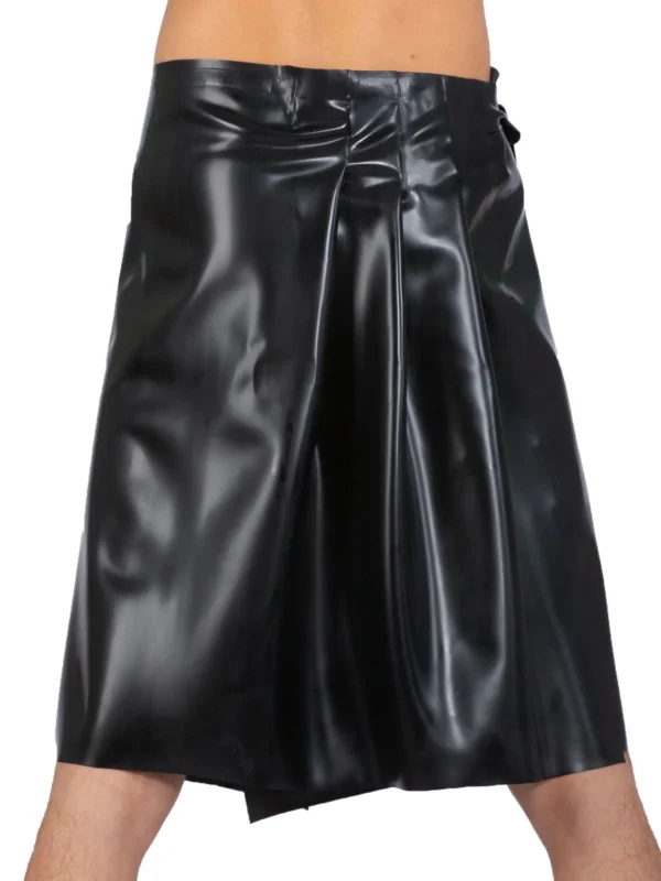 Adjustable Black Latex Kilt with Studded Waistband – Fetish Clubwear for Men