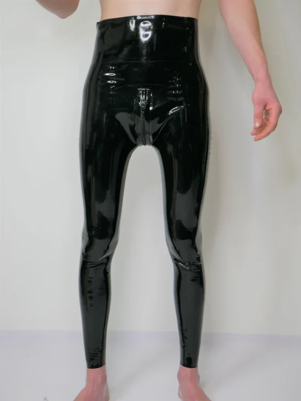 High-Waist Latex Leggings with Dual Zipper and 3D Contour – Black