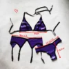 Violet Black Latex Lingerie Set – Bra, Panties & Garter Belt – Handmade Fetish Underwear
