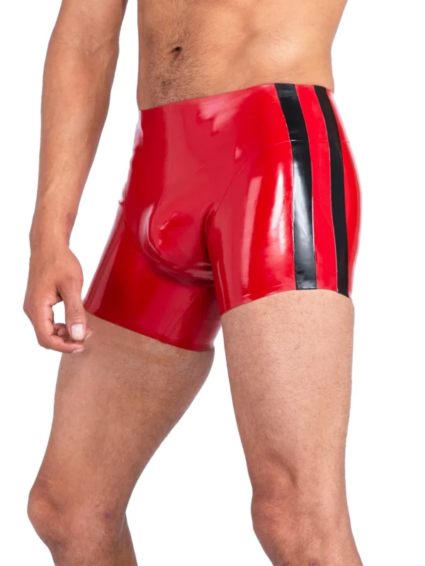 Racing Red Latex Shorts with Black Side Stripes – Medium Length