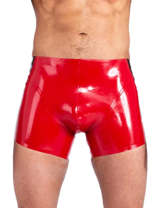 Racing Red Latex Shorts with Black Side Stripes – Medium Length