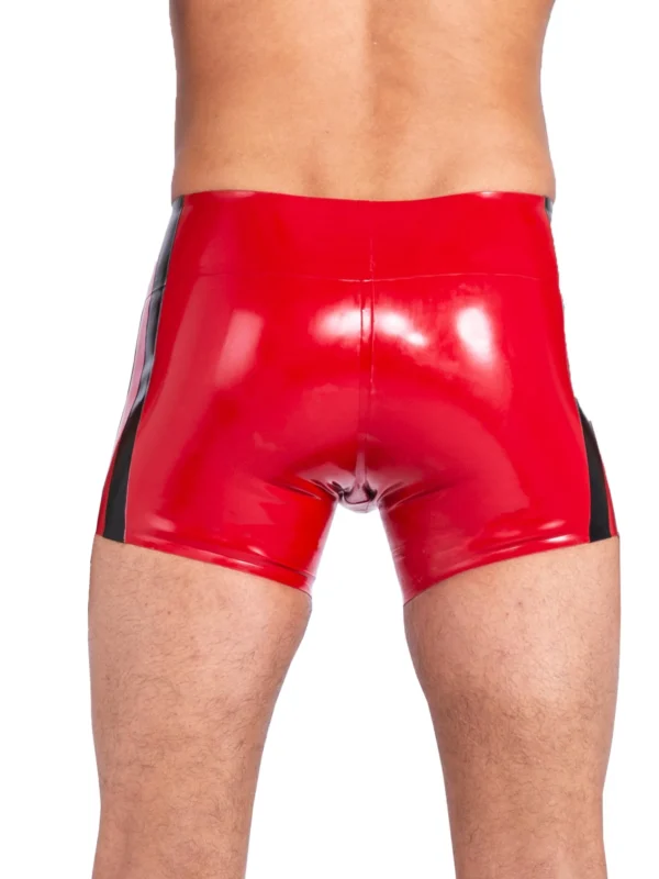 Racing Red Latex Shorts with Black Side Stripes – Medium Length