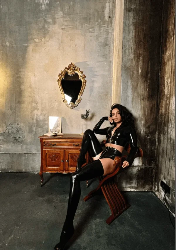 Sexy Latex Crop Top and High-Waisted Zipper Panties Set