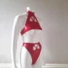Red Latex Heart Cut-Out Halter Set – Underboob Crop Top & High-Waist Thong