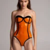 Bold Contour Strapless Latex Bodysuit – Transparent Shine Leotard with Bust Detail