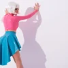 Light Blue Asymmetric Latex Circle Skirt – High-Waisted Flared Hem