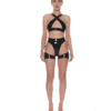 High-Shine Latex 3-Piece BDSM Lingerie Set – Harness Bra, Panties & Garter Belt