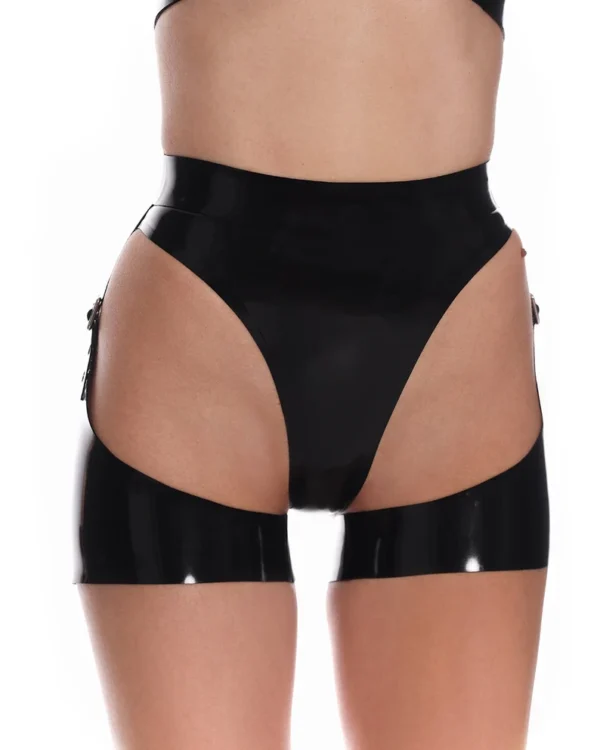 High-Shine Latex 3-Piece BDSM Lingerie Set – Harness Bra, Panties & Garter Belt