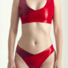 Red Latex Bralette and Thong Set – Minimalist High-Shine Two-Piece Underwear