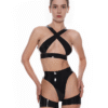 High-Shine Latex 3-Piece BDSM Lingerie Set – Harness Bra, Panties & Garter Belt