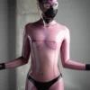 Pink Transparent Latex Catsuit with Integrated Triangle Panties and Hood